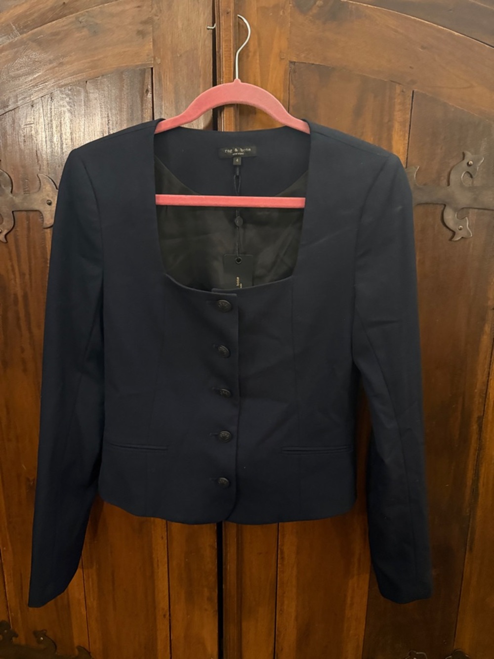 rag & bone Navy Square-Neck Button Blazer
